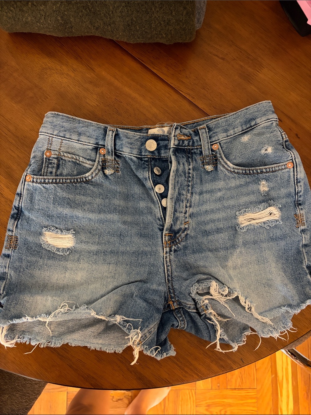 We The Free Light Blue Distressed High-Rise Denim Shorts
